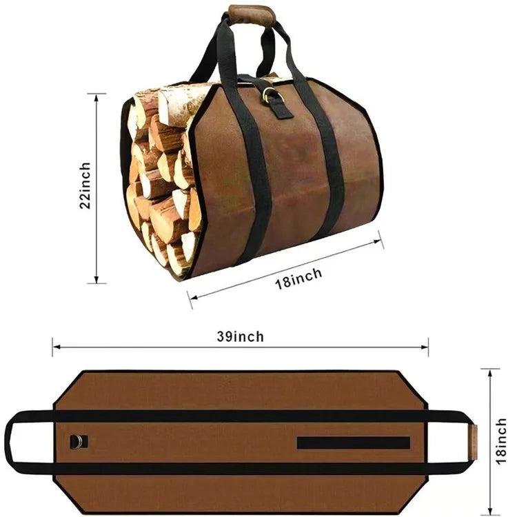 HALIN Fireplace Log Carrier Firewood Carrier Bag Water Resistant Log Canvas Tote Wood Carrying Handbag