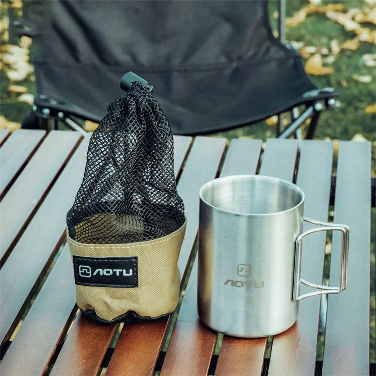 AOTU Outdoor Cup Storage Bag Drawstring Oxford Cloth Waterproof Bottle Carrier Mesh Pouch with Buckle