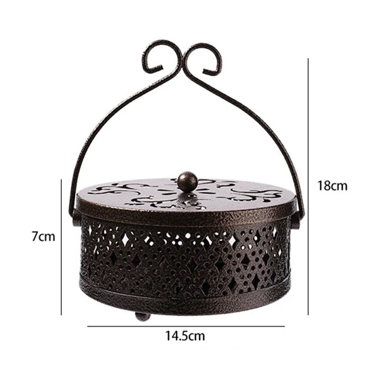AOTU Portable Iron Mosquito Incense Coil Holder Box with Lid for Outdoor Home