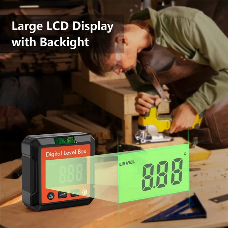 JD10 Digital Level Box Mini Angle Finder Magnetic Base LCD Bevel Gauge Inclinometer for Carpentry, with Bubble