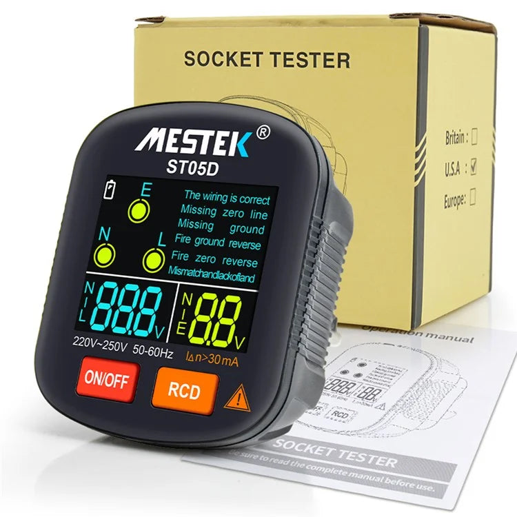 MESTEK ST05 Digital Socket Tester Battery-Operated HD Screen Socket Tester
