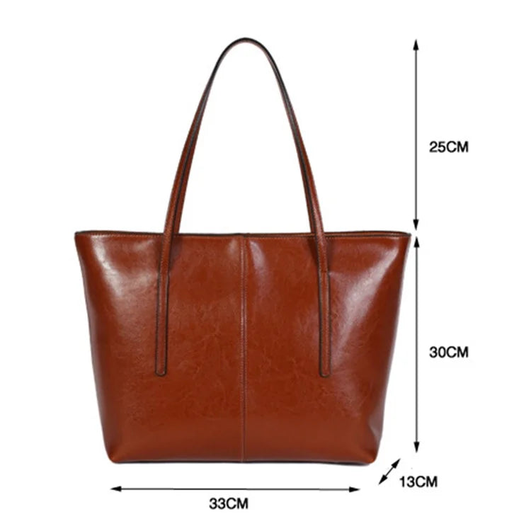 55259 Cowhide Leather Large Capacity Women Tote Bag All-match Single Shoulder Bag