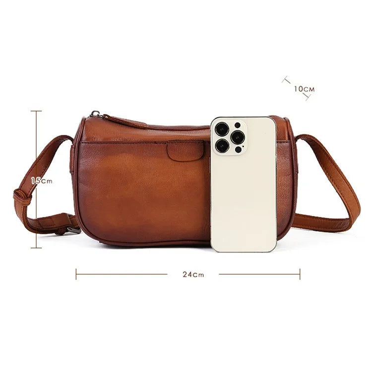 9096 Retro Cowhide Leather Crossbody Bag Women Travel Shoulder Bag Handbag Ladies Clutch Purse