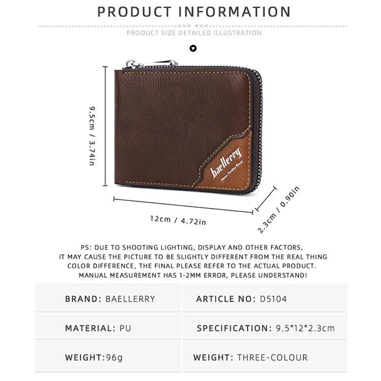 BAELLERRY D5104 Men's Zipper Wallet RFID Blocking PU Leather Card Pouch Coin Purse Bag Billfold