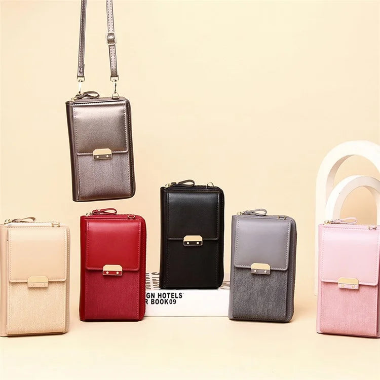 6139 Wallet Phone Bag Women's PU Leather Crossbody Shoulder Bag Card Holder Storage Pouch