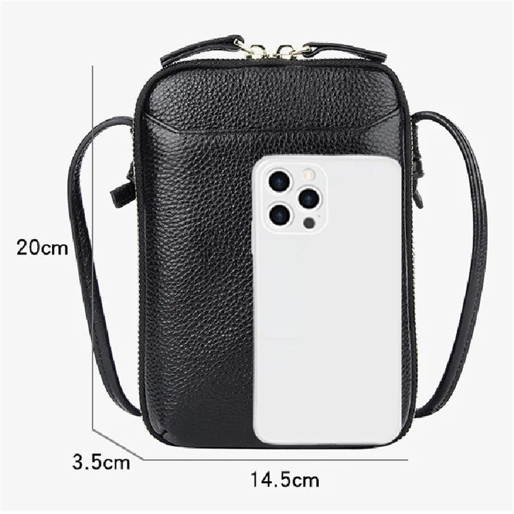 0016 First Layer Cowhide Women Crossbody Bag Phone Cards Holder Zipper Crossbody Bag