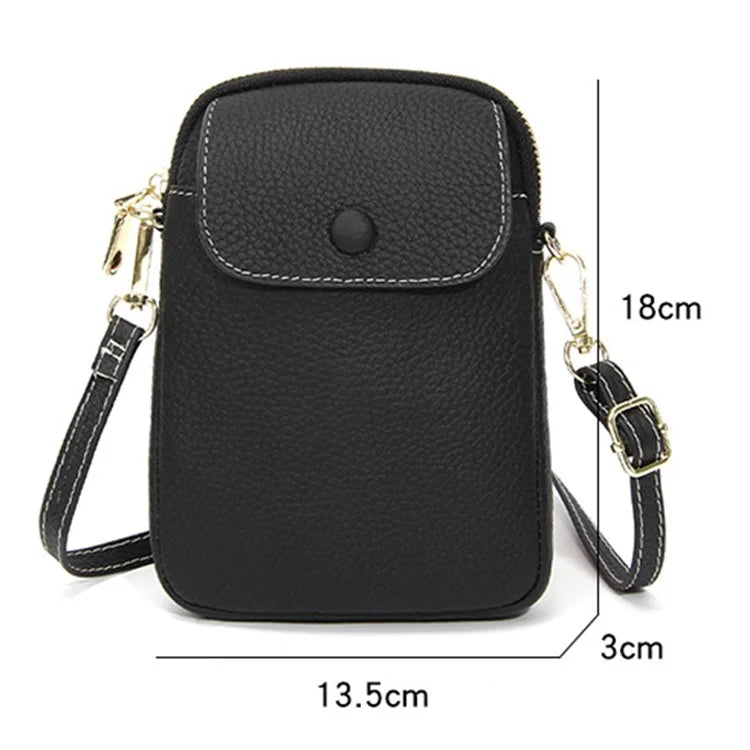 S9925 Cellphone Holder Small Crossbody Bag Top Layer Cowhide Leather Shoulder Bag