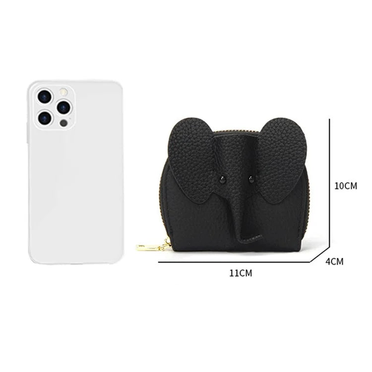 6288 Zipper Coin Purse Cute Elephant Design Women Top Layer Cowhide Leather Organ Card Bag