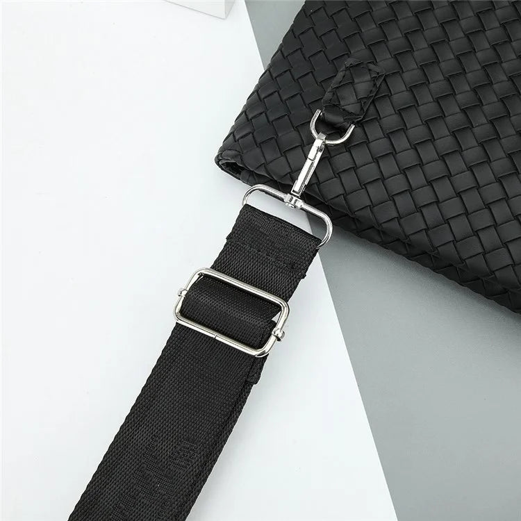 BAELLERRY F70717 Woven Design PU Crossbody Bag for Men Large Capacity Portable Magnetic Buckle Shoulder Bag, Black