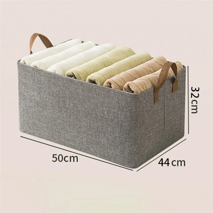 70L Imitation Linen Storage Box Wardrobe Foldable Organizer with Metal Frame