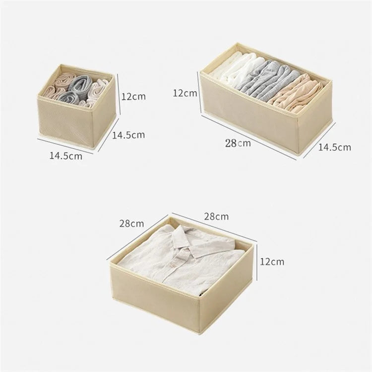 6Pcs / Set Cabinet Non-Woven Fabric Storage Box for Underwear Socks, XS+S+M