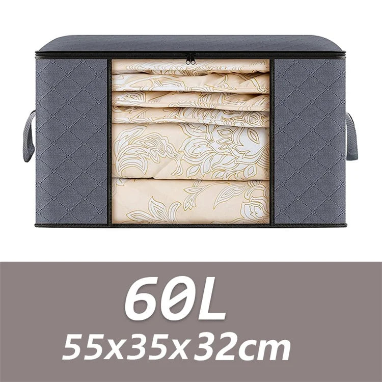 60L 55x35x32CM Clear Window Clothes Organizer Non-woven Storage Bag for Sweaters, Blankets