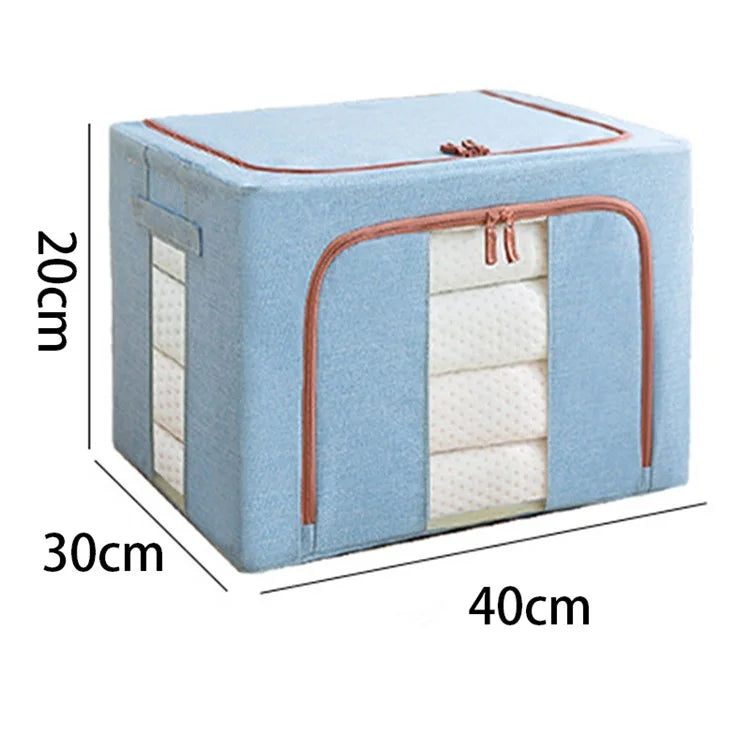24L 40x30x20cm Linen Cloth Storage Box Foldable Clothes Bin with Dual Clear Window