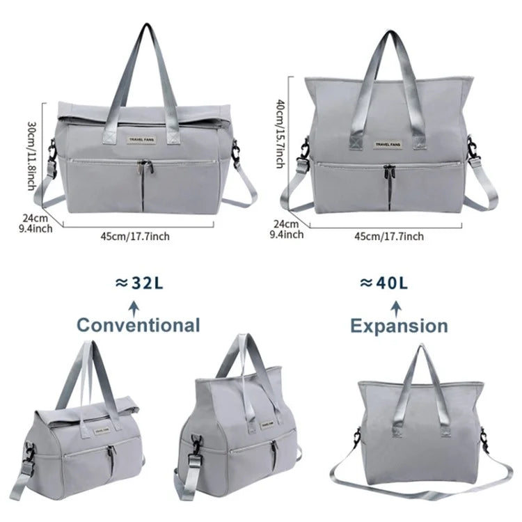 40L Expandable Travel Duffel Bag Polyester Shoulder Weekender Overnight Bag