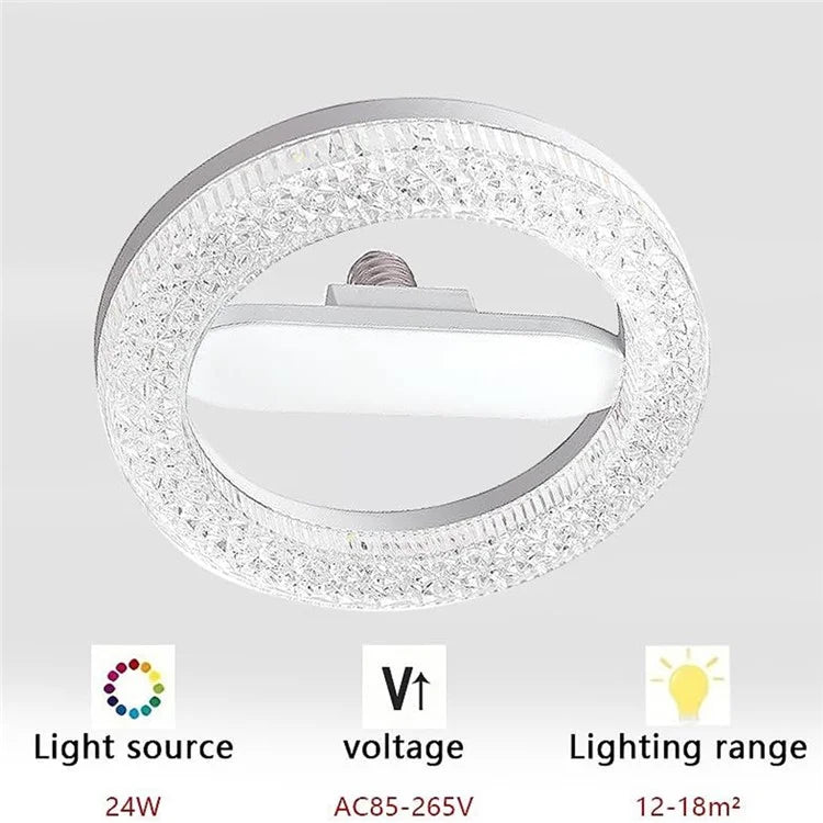 E27 18W Round LED Crystal Light Energy Saving Bedroom Dining Room Lamp, White Light 18cm