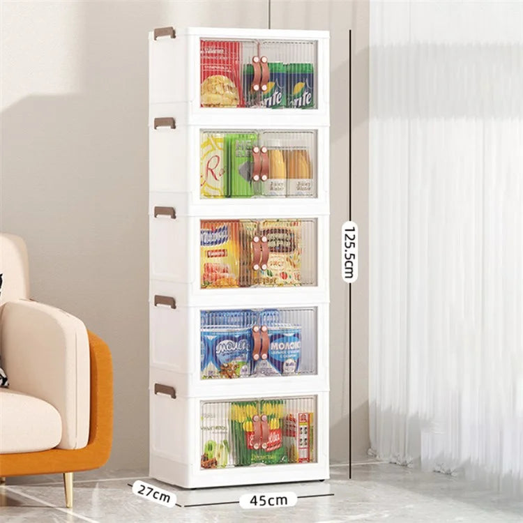 45*27*125.5cm 5 Layers Clear Shoes Clothing Storage Box PP+HIPS+TPR Home Clothes Snack Toy Storage Cabinet