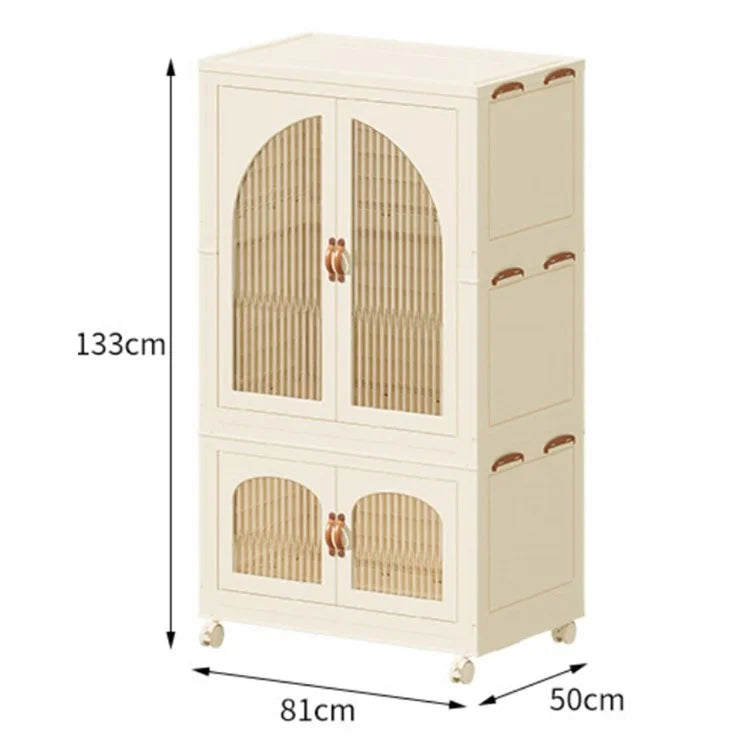 Double Layer Plastic Wardrobe Clothing Snack Toy Storage Foldable Box with Pulley