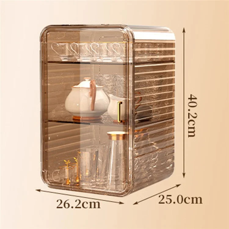Coffee Mug Cup Table Organizer Three Layer Dustproof Storage Box, Size L