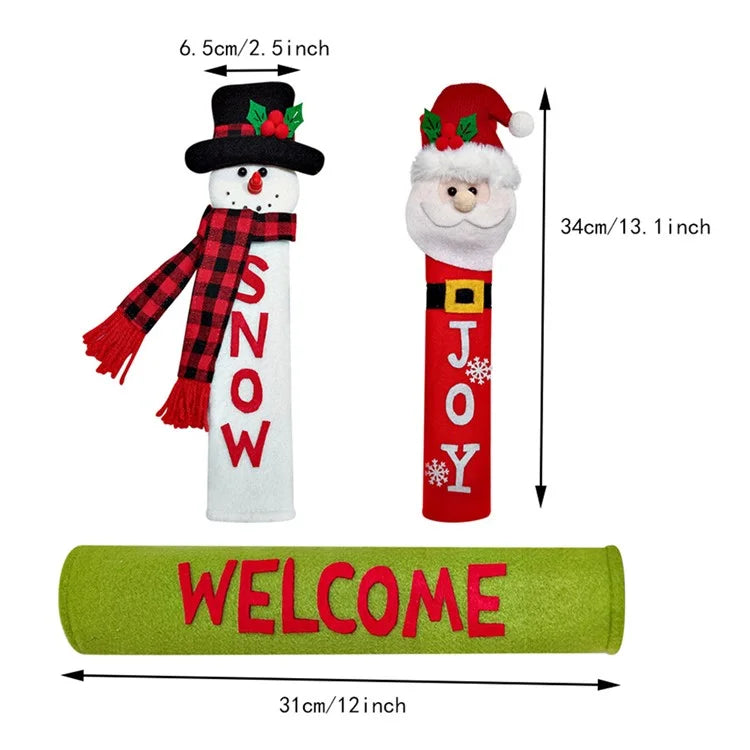 3Pcs / Set Cute Santa Snowman Soft Plush Christmas Refrigerator Door Handle Covers