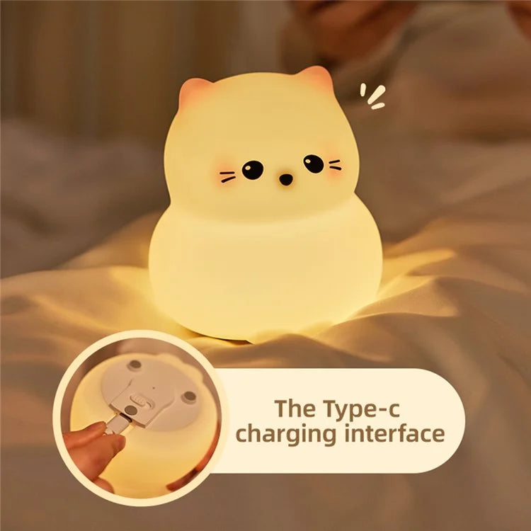 Cute Cartoon Cat Bedroom Night Light Warm Light Eye Protection Tap Dimmable Table Lamp