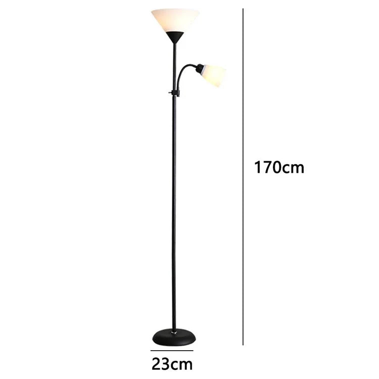 Modern LED Standing Lamp Bedroom Dual Head Floor Light with E27 Warm Light Bulbs