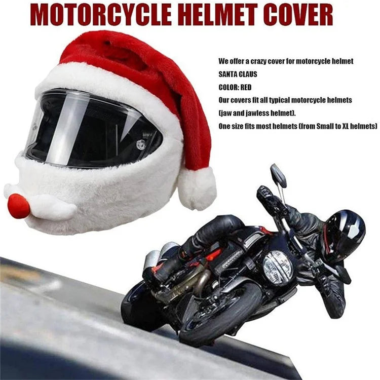 Motorcycle Helmet Christmas Hat Outdoor Funny Santa Claus Motorcycle Helmet Plush Cover