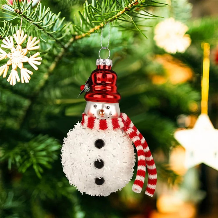 2Pcs Snowman Christmas Ornaments Glass Blown Xmas Tree Hanging Pendants for Christmas Home Decor