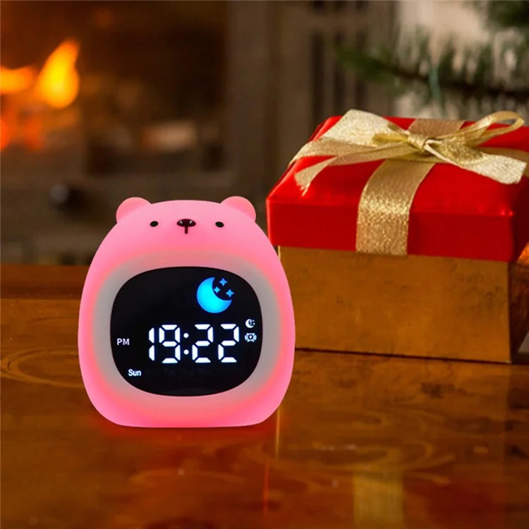 JL-827 Little Bear Shape White Noise Alarm Clock Sleep Bedside Lamp Tap Control Night Light
