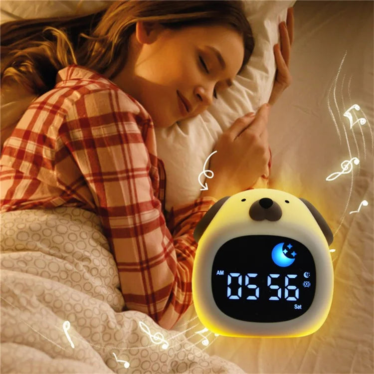 JL-824 Cartoon Dog Shape White Noise Alarm Clock Sleep Bedside Lamp Tap Control Night Light