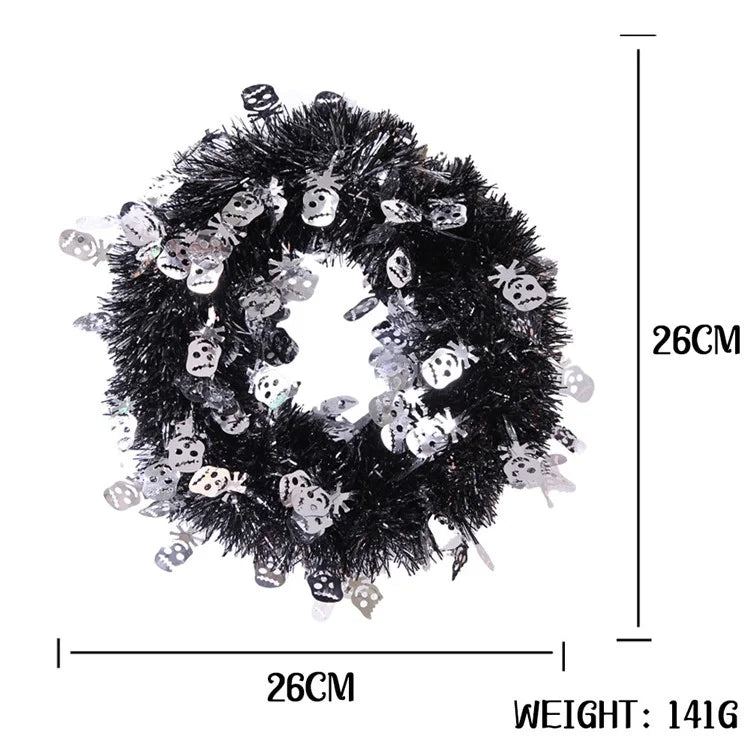 Halloween Wreath Pumpkin Bat Skull Wreath Front Door Wall Hanging Decoration