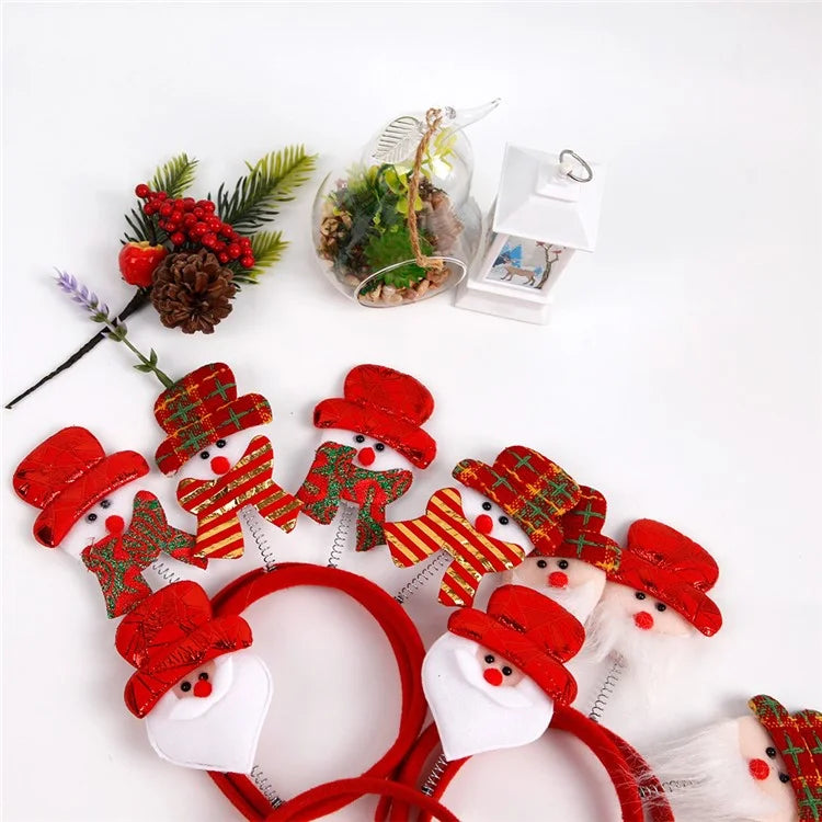 5Pcs Christmas Hair Hoop Spring Santa Claus Snowman Decor Plastic+Cloth Kids Adult Headband