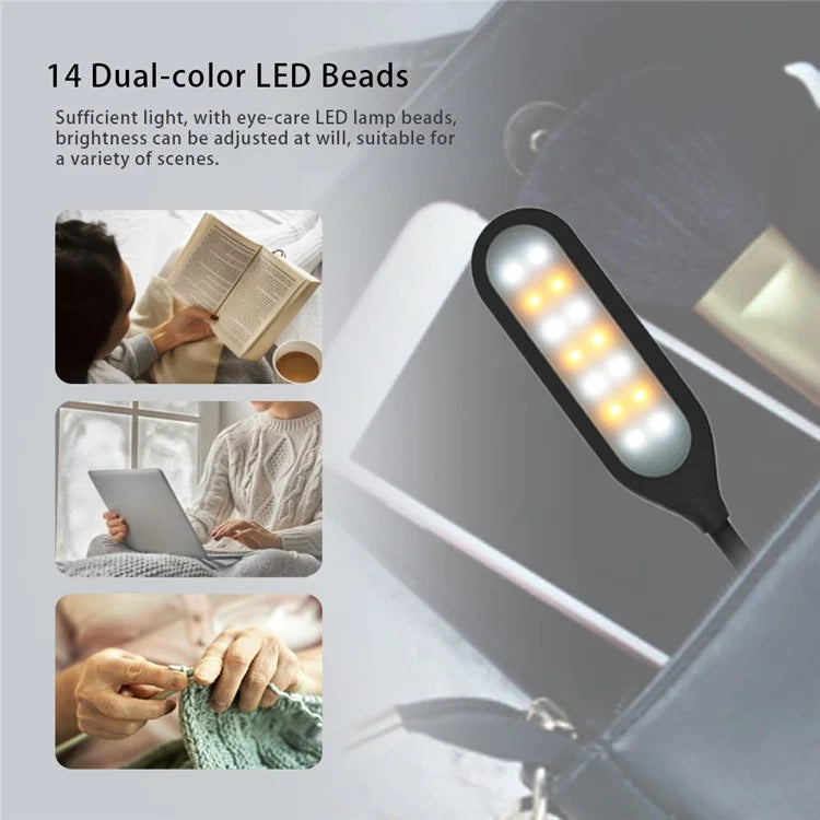 CN1001 Rechargeable LED Clip-on Book Light 3 Color Temperature ABS Reading Lamp