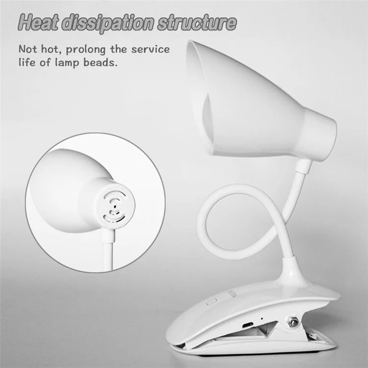 8013F Adjustable Hose Clip-on LED Table Light 3 Brightness USB Charging Reading Lamp