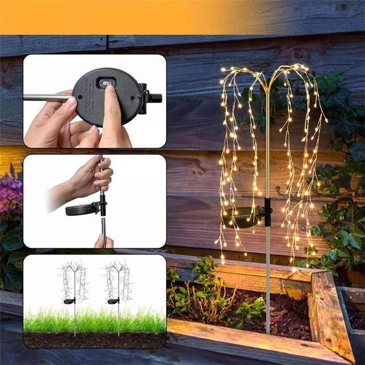 100LED Ground Insert Solar Fireworks Light Yard Garden Lawn Decor Simulation Fireworks Light