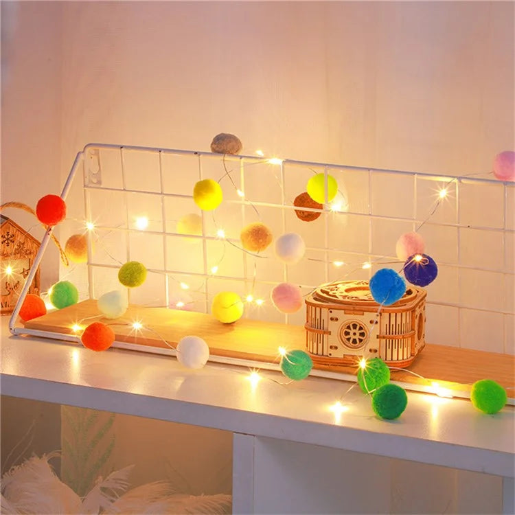 2m 20 LED Cotton Ball String Light Fairy Lights Battery Powered Festival Party Decor