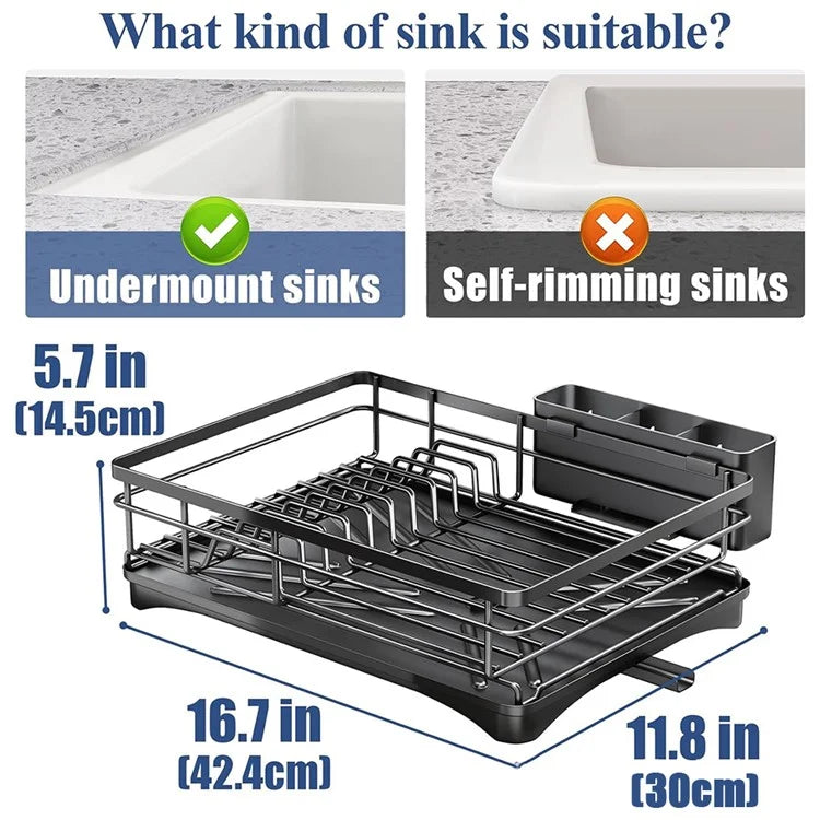Single Layer Kitchen Dish Rack Stainless Steel Countertop Sink Storage Rack Large Capacity Bowl Drain Shelf