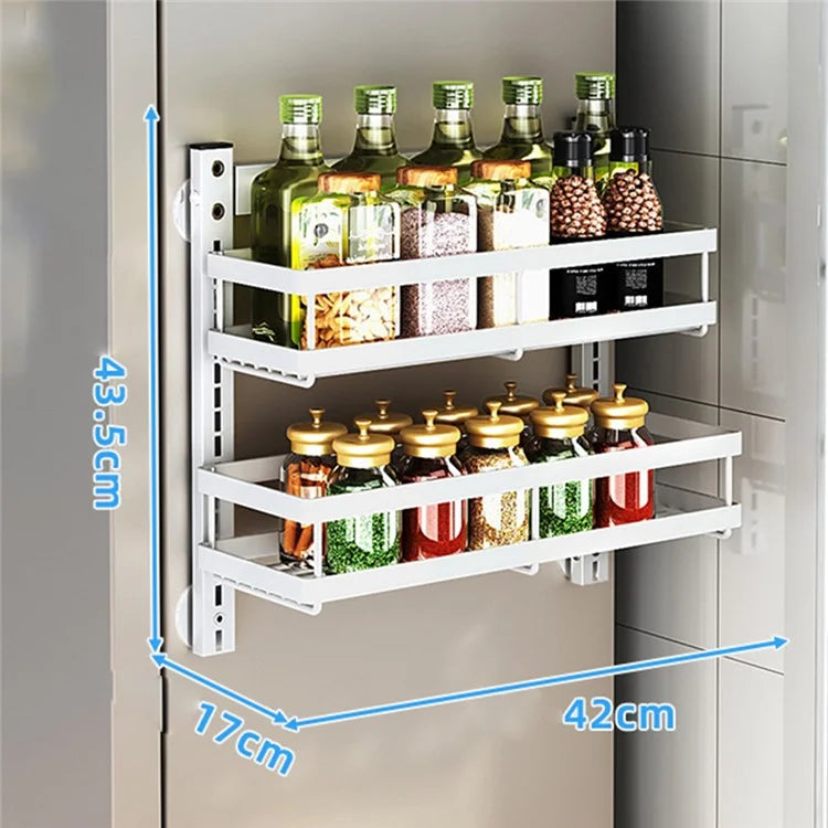 2 Tier Drill Free Wall Mounted Storage Rack Carbon Steel Kitchen Spice Organizer Shelf