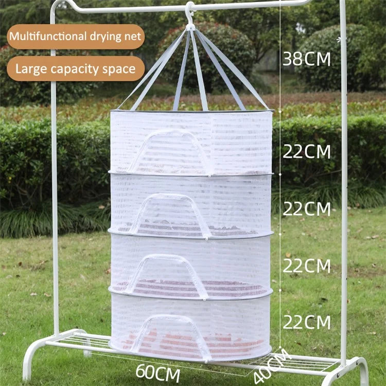 4 Layers Drying Rack Hanging Mesh 40x60CM Polyester + Steel Wire Net for Fishes, Fruits, Clothes