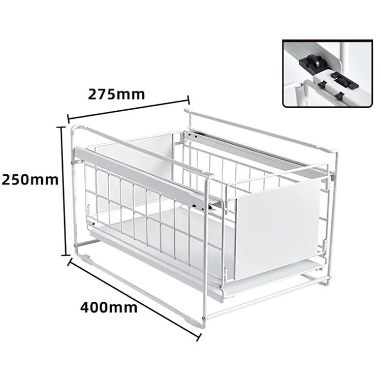 Carbon Steel Organizer Shelf with Wheels Kitchen Under Sink Storage Rack (No Lid)
