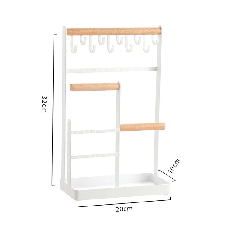 Iron+Wood Jewelry Organizer Stand Necklace Storage Rack Display Tower