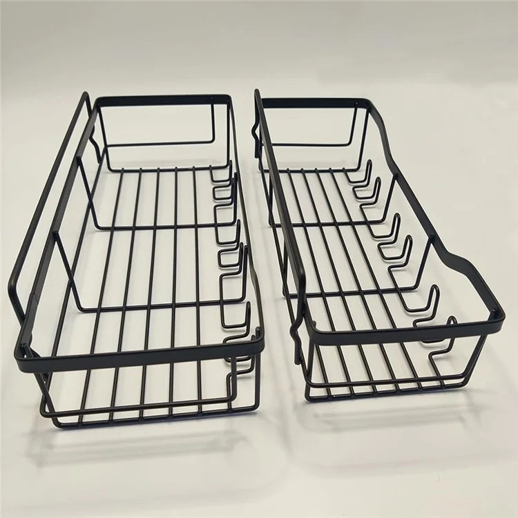2Pcs / Set 6-Hook Punch-Free Carbon Steel Storage Basket Bathroom Draining Organization Rack