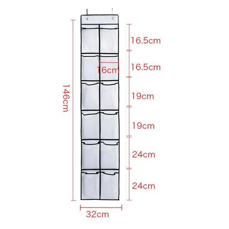 12 Pockets Over Door Shoes Organizer Non-Woven Transparent PVC Shoes Hanging Storage Bag