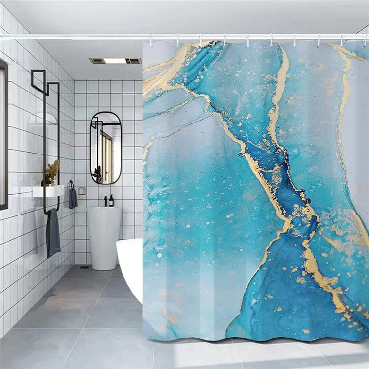 180x200cm Shower Curtain Set with Hooks 3D Marble Fabric Shower Liner Bottom Magnets