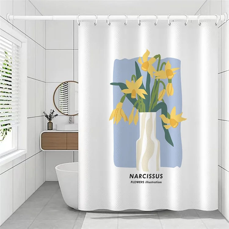 150x180cm Shower Curtain Plant Pattern Polyester Waterproof Curtain
