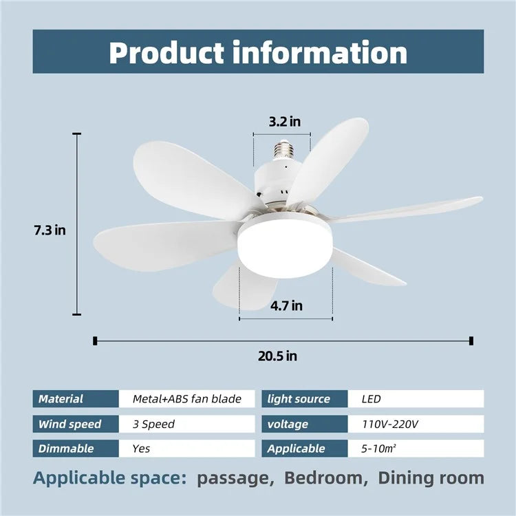 30W Integrated Chandelier Ceiling Fan E27 Lamp 3 Color Temperature Light with Remote Control