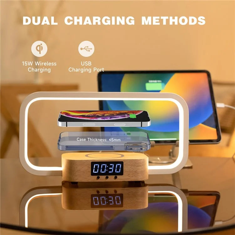 3-in-1 Touch Control RGB Bedside Lamp Night Light with 10W Wireless Charger and Digital Clock