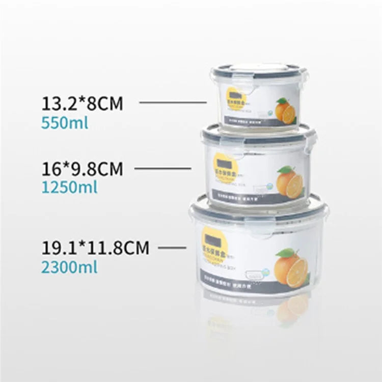 3Pcs Refrigerator Storage Box Round Transparent Drain Basket Fruit Vegetable Fresh-Keeping Box (BPA Free, No FDA)