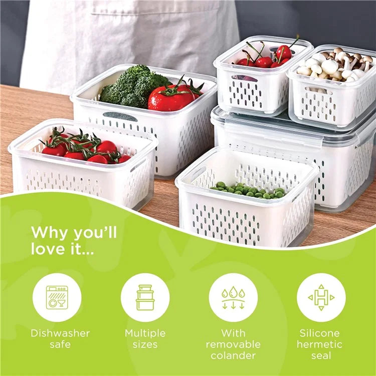 3Pcs Refrigerator Storage Box Rectangular Transparent Drain Basket Fruit Vegetable Fresh-Keeping Box (BPA Free, No FDA)