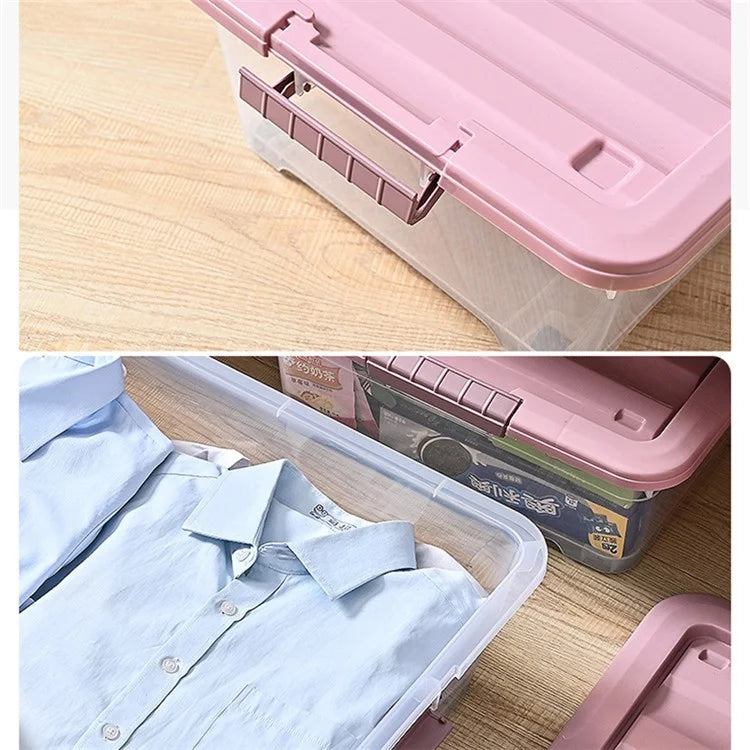 20L Transparent Plastic Underbed Storage Box Household Clothes Toy Organizer with Wheels, Size S