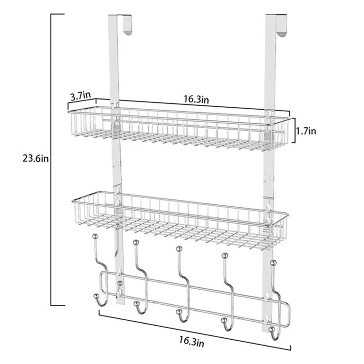 001-ZJGG-002 Over The Door Hanging Basket with 5 Hooks for Bathroom Living Room